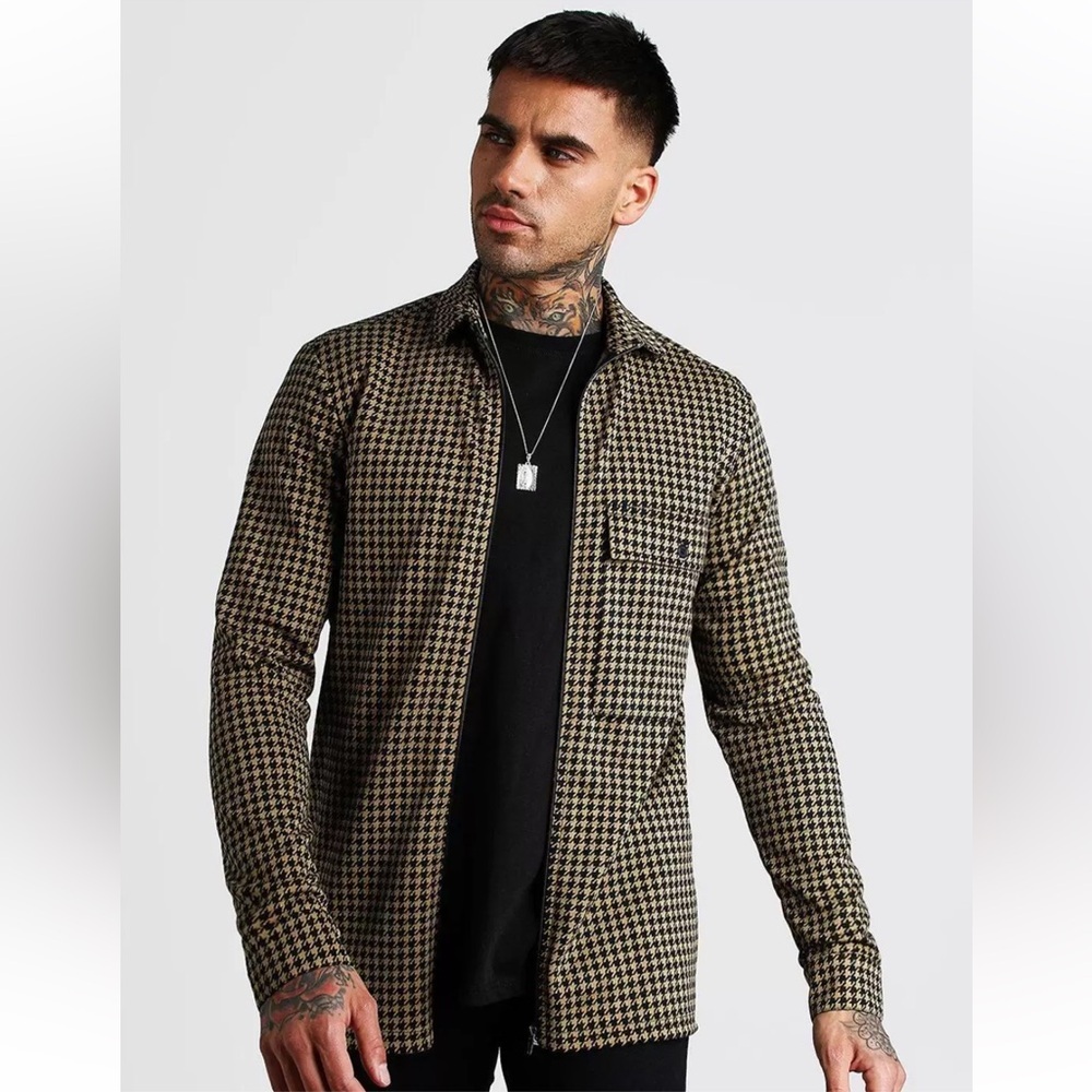 MAN dogtooth houndstooth pattern casual shirt